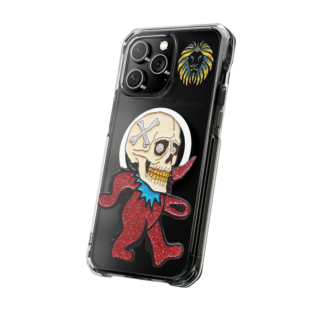 Magnetic Clear Phone Case with Skull Design, Stylish Phone Accessory, Halloween Gift, Trendy Phone Cover, Customizable Tech Case