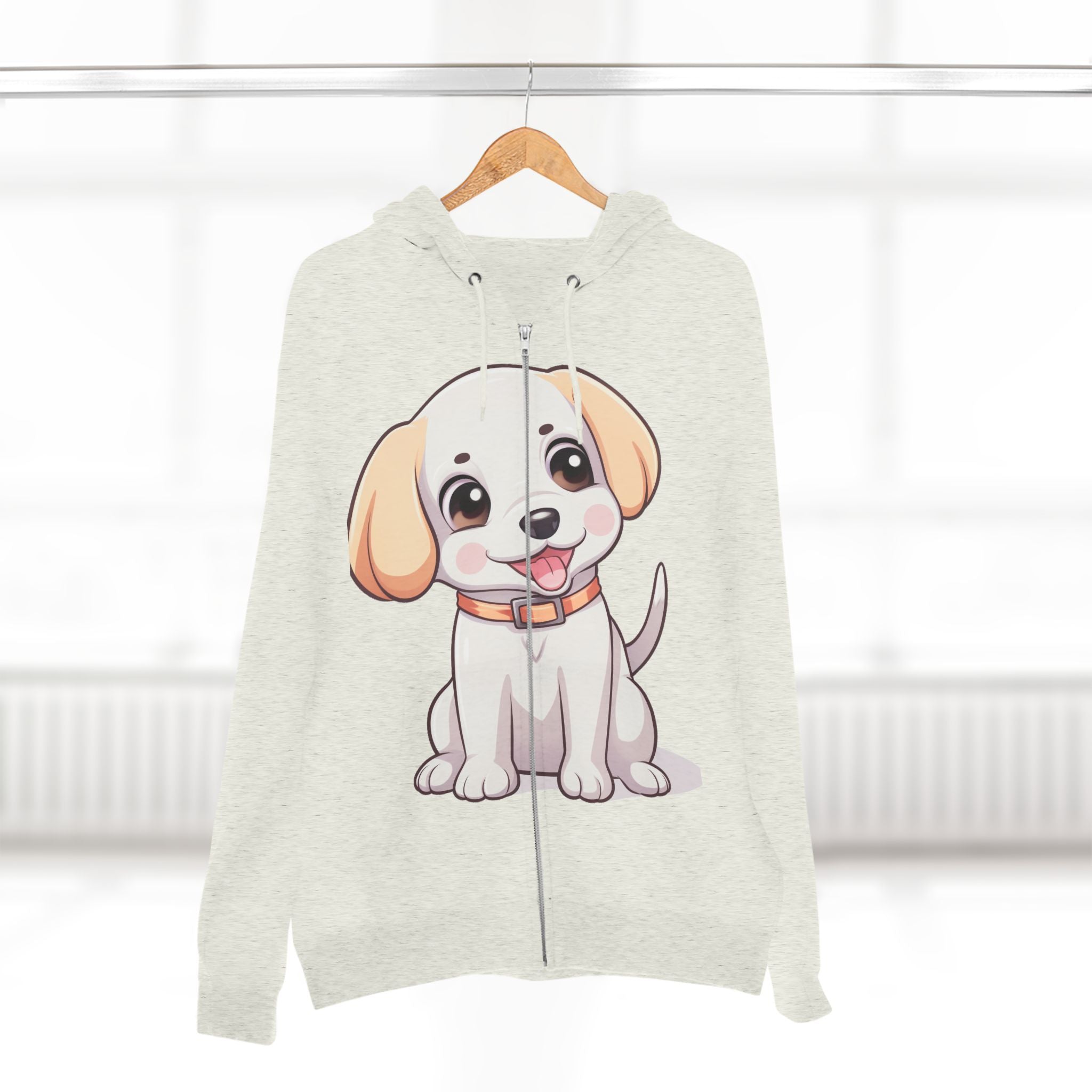 Zip Hoodie — Cute Puppy Front & "Football Vibes Only" Back | Playful Dog Lover Zip-Up for Game Days